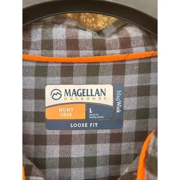 Magellan Outdoors Hunt Gear MagWick Plaid Shirt Mens Large Loose Fit Grey Brown - Picture 4 of 6